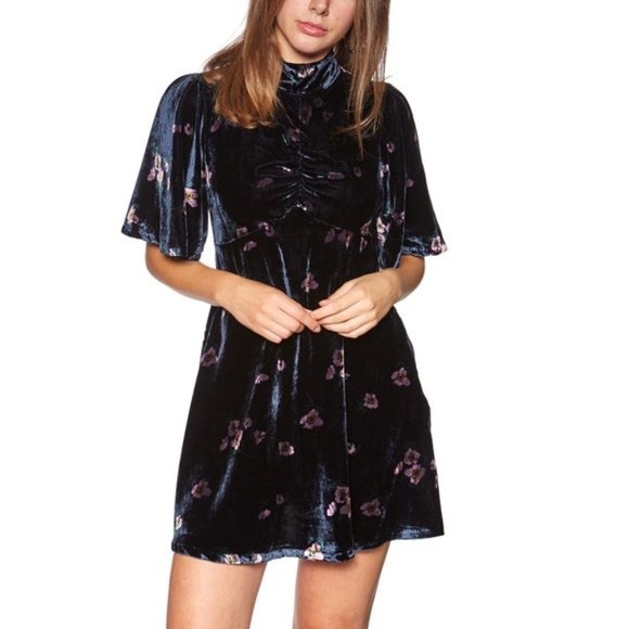 Free People My Baby Navy Velvet Dress - Picture 1 of 7